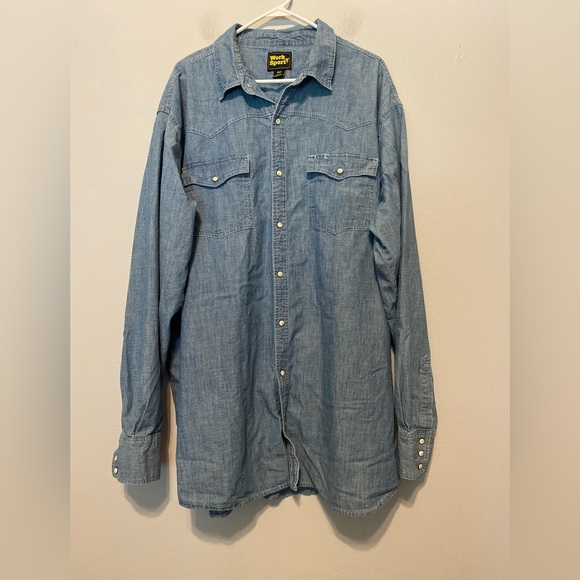 Work N Sport Men's Blue Denim Chambray Pearl Snap Button Long Sleeve 4XT - Picture 1 of 9